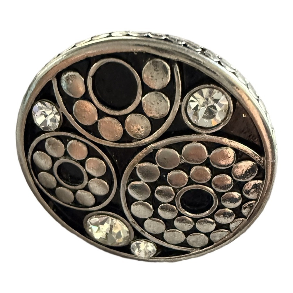 Floral circle adjustable silver ring rhinestone Fashion Jewelry Black detail